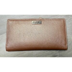 Kate Spade Rose Gold Metallic Saffiano Leather Wallet Clutch Zip Around
